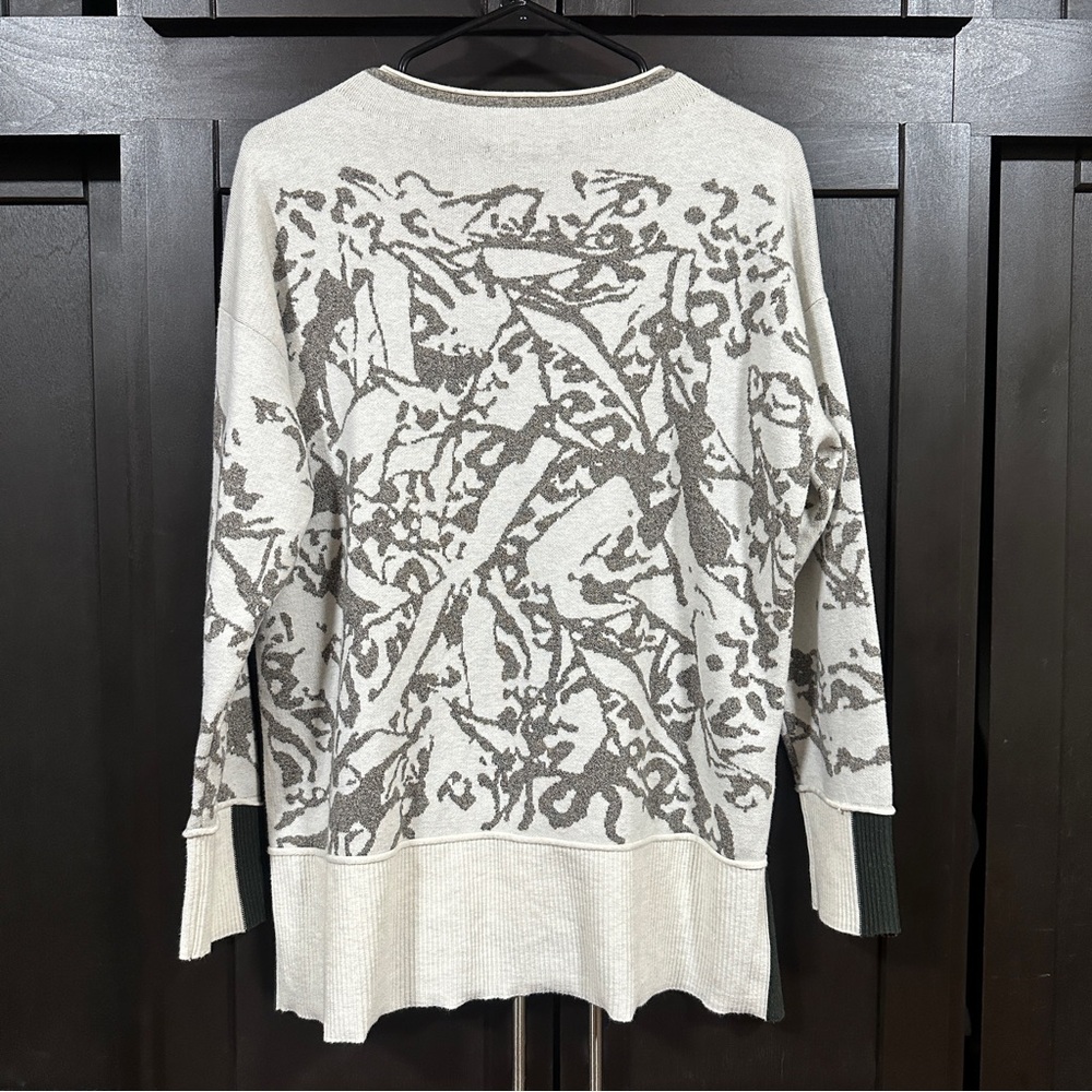 Nic+Zoe Snowbird Sweater Pullover Graphic Knit Neutral Cream Grey Medium - Picture 5 of 11